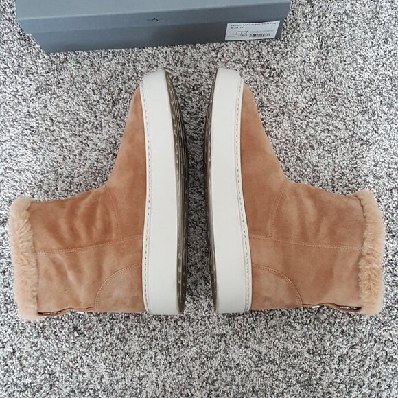 $495 Aquatalia Lavina Suede Weatherproof Ankle Platform Boot Faux Fur Beige 9.5 - Picture 9 of 12